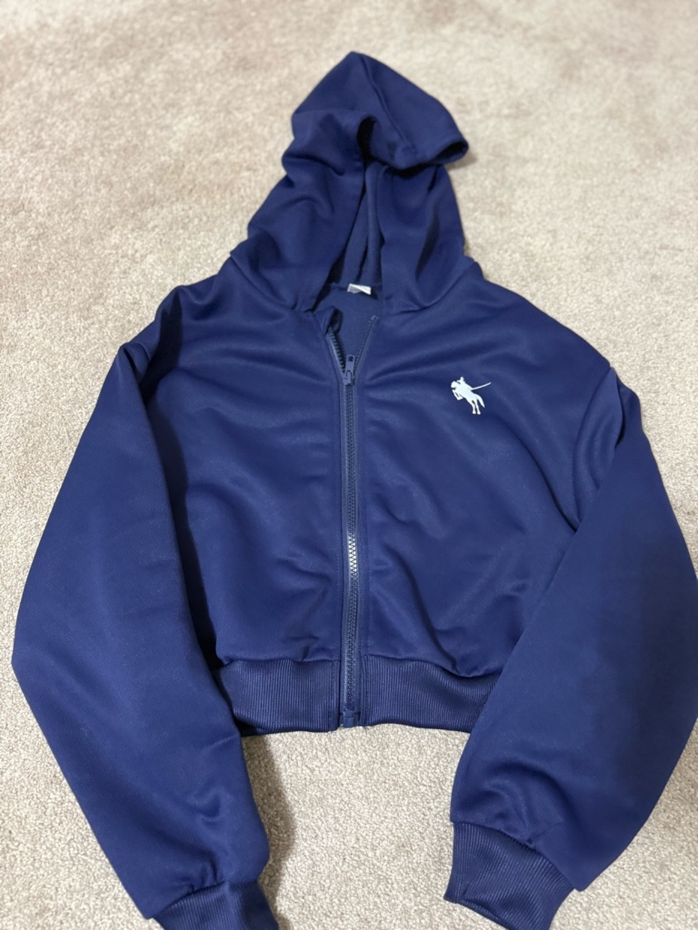 Kids Navy Hooded Zip Jacket with Polo Logo